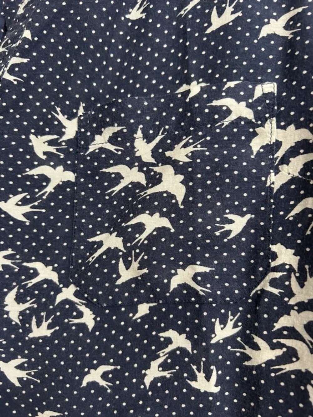 Jasper Conran Navy Swallow Bird Print 3/4 Sleeve Womens Button Shirt - Picture 3 of 5